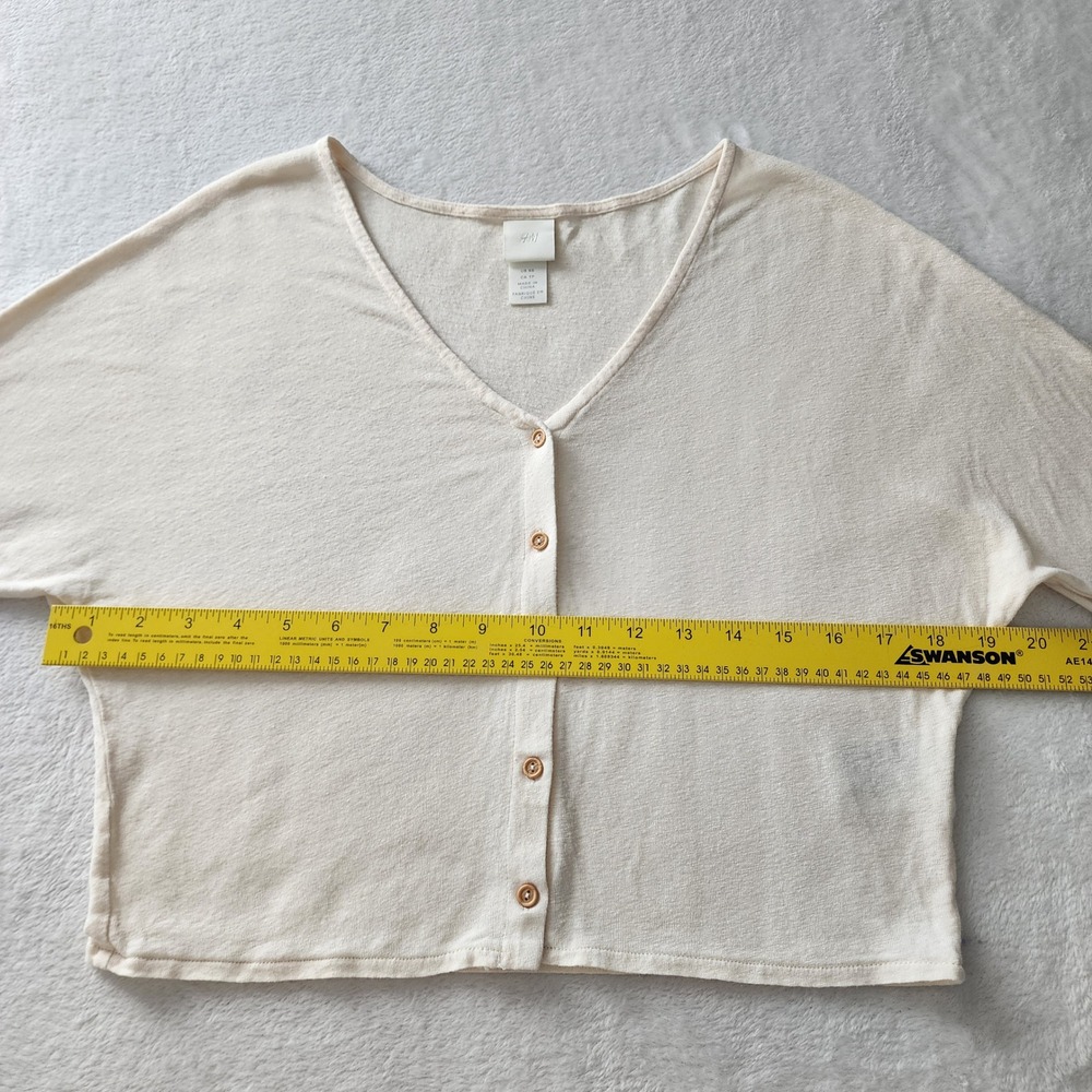 H&M Linen Blend Cardigan Womens XS Cream Cropped Fairy Natural Bridal Neutral - Picture 12 of 15